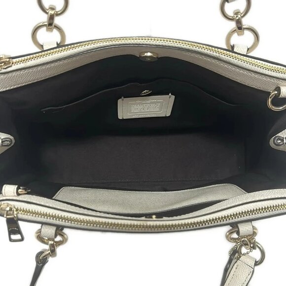 Auth COACH Luxury Crossgrain Leather Small Christy Carryall F57520 Cream Leather - Picture 7 of 9